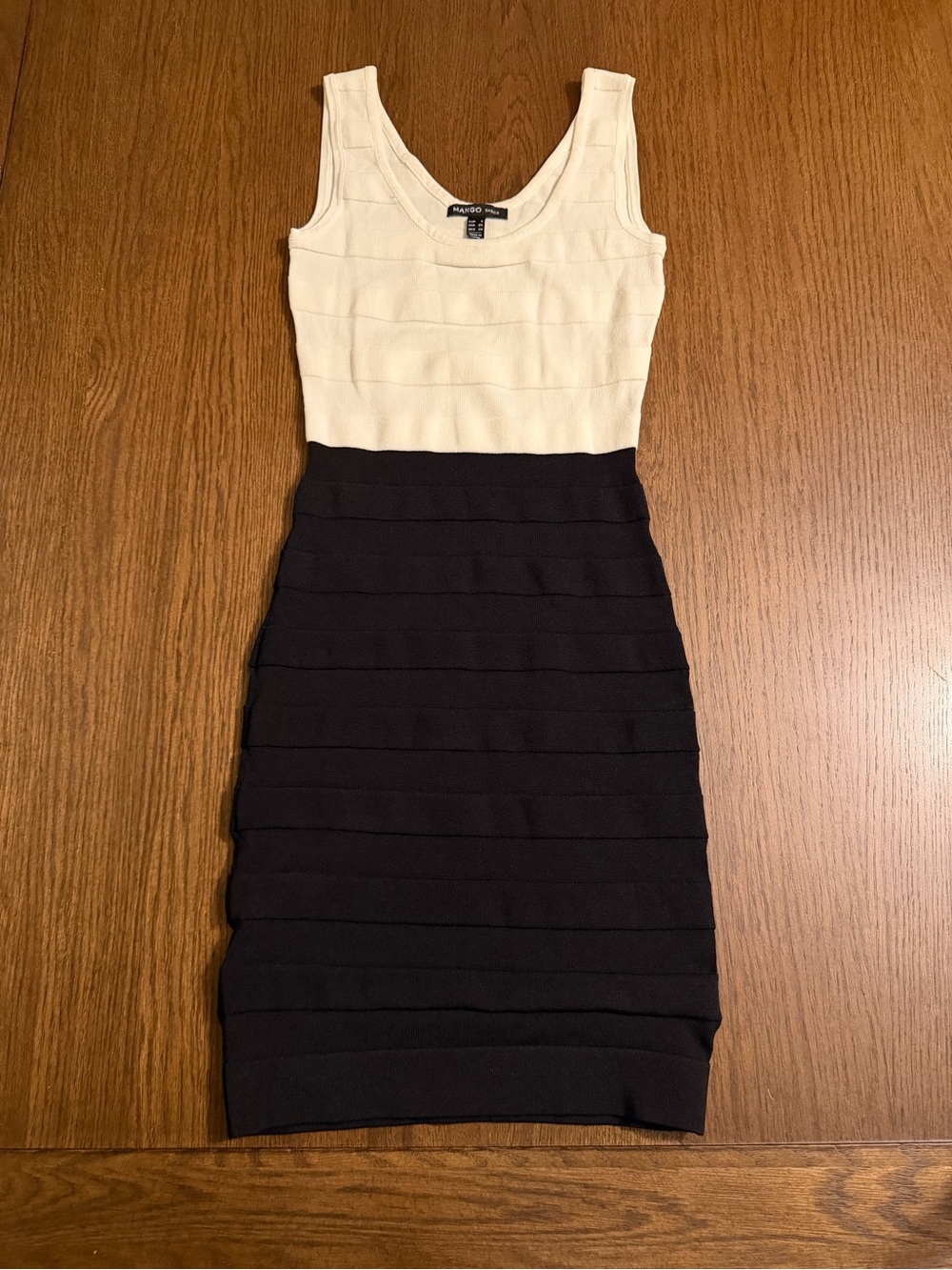 Mango Sleeveless Two-Tone Bandage Colorblock Dress - White & Black